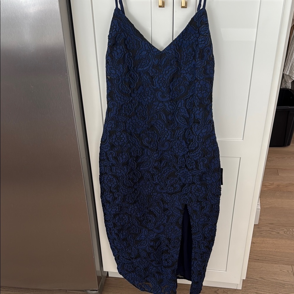 Lulu's Blue Sheath Midi Dress with Slit